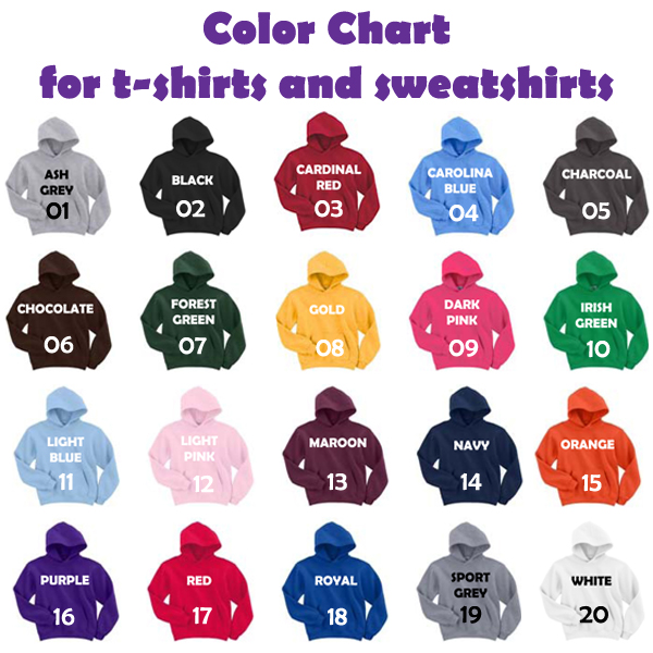 #01 - Color Chart for t-shirts and sweatshirts